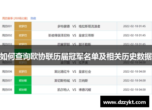 如何查询欧协联历届冠军名单及相关历史数据